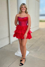 Load image into Gallery viewer, Cute A Line Strapless Yellow Corset Homecoming Dress with Ruffles Beading
