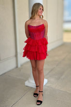 Load image into Gallery viewer, Cute A Line Strapless Yellow Corset Homecoming Dress with Ruffles Beading
