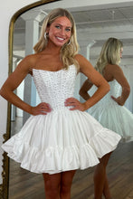 Load image into Gallery viewer, Cute A Line Strapless Pink Corset Homecoming Dress with Pearls
