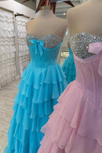 Load image into Gallery viewer, Princess A Line Sweetheart Pink Corset Prom Dress with Beading Ruffles