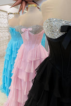 Load image into Gallery viewer, Princess A Line Sweetheart Pink Corset Prom Dress with Beading Ruffles
