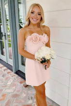 Load image into Gallery viewer, Cute Sheath Strapless Light Blue Short Homecoming Dress with 3D Flowers