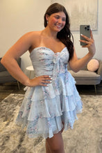 Load image into Gallery viewer, Pretty A Line Sweetheart Yellow Floral Printed Short Homecoming Dress with Ruffles