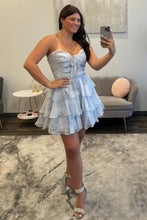 Load image into Gallery viewer, Pretty A Line Sweetheart Yellow Floral Printed Short Homecoming Dress with Ruffles