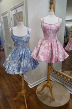 Load image into Gallery viewer, Cute Pink Square Neck Rose Print Homecoming Dress with Fit and Flare Skirt