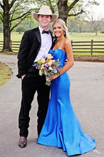 Load image into Gallery viewer, Cute Red Mermaid Strapless Long Satin Prom Dress with Slit and Bowknot