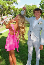 Load image into Gallery viewer, Cute Sheath Square Neck Pink Short Homecoming Dress with Backless