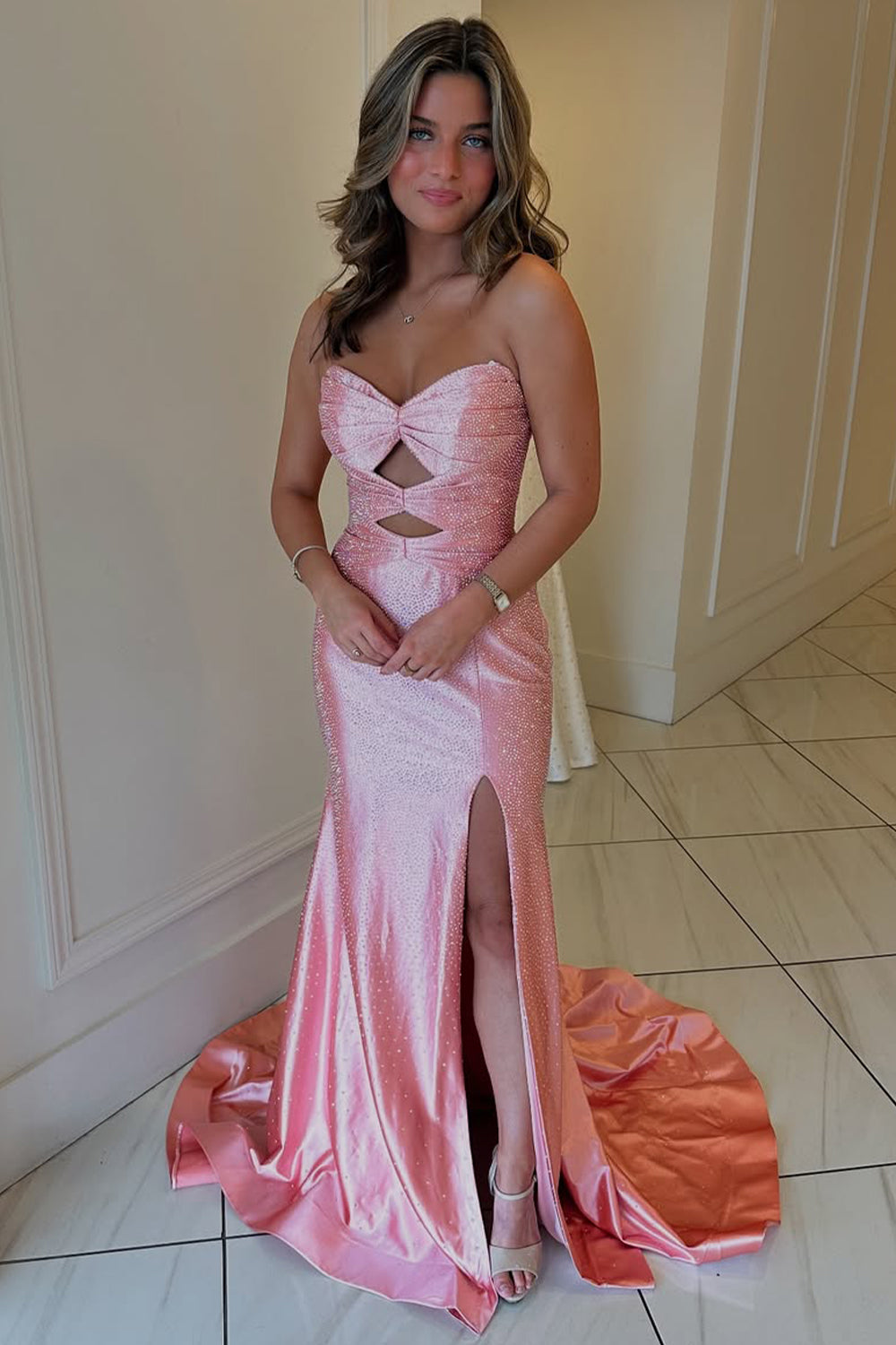 Elegant Designer Yellow Sleeveless Mermaid Prom Dress With Slit main image 0