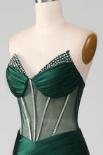 Load image into Gallery viewer, Dark Green Mermaid Strapless Long Corset Prom Dress with Beading
