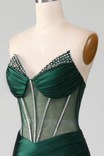 Load image into Gallery viewer, Dark Green Mermaid Strapless Long Corset Prom Dress with Beading