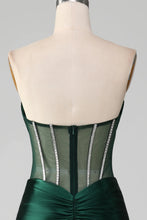 Load image into Gallery viewer, Dark Green Mermaid Strapless Long Corset Prom Dress with Beading
