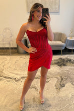 Load image into Gallery viewer, Dazzling Sheath Strapless Gold Corset Homecoming Dress with Beading
