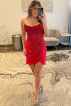 Load image into Gallery viewer, Dazzling Sheath Strapless Gold Corset Homecoming Dress with Beading
