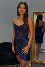 Load image into Gallery viewer, Dazzling Sheath Strapless Gold Corset Homecoming Dress with Beading
