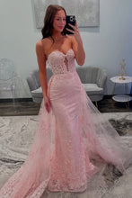 Load image into Gallery viewer, Dreamy Mermaid Sweetheart Pink Lace Long Prom Dress with Tulle Train