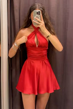 Load image into Gallery viewer, Dreamy Rose Pink Sweet &amp; Simple A-Line Halter Homecoming Mini Dress