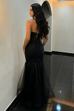 Load image into Gallery viewer, Elegant Mermaid Sweetheart Black Sequin Mermaid Prom Dress with Sheer Corset Bodice