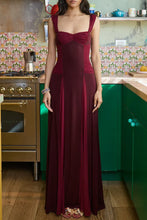 Load image into Gallery viewer, Elegant A Line Square Neck Burgundy Long Prom Dress with Ruffles