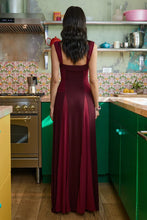 Load image into Gallery viewer, Elegant A Line Square Neck Burgundy Long Prom Dress with Ruffles