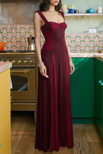 Load image into Gallery viewer, Elegant A Line Square Neck Burgundy Long Prom Dress with Ruffles