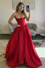 Load image into Gallery viewer, Elegant A Line Sweetheart Red Corset Prom Dress with Beading