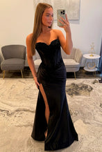 Load image into Gallery viewer, Hot Mermaid Sweetheart Black Corset Prom Dress with Appliques Slit