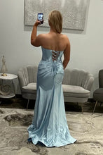 Load image into Gallery viewer, Hot Mermaid Sweetheart Black Corset Prom Dress with Appliques Slit