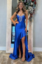 Load image into Gallery viewer, Stunning Mermaid Spaghetti Straps Royal Blue Mermaid Prom Dress with Beading