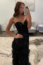 Load image into Gallery viewer, Gorgeous Mermaid Sweetheart Black Long Prom Dress with Appliques Ruffles