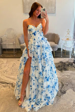 Load image into Gallery viewer, Gorgeous A Line Sweetheart Blue Corset Prom Dress with Ruffles