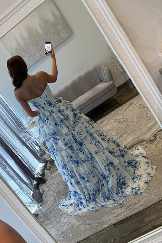 Gorgeous A Line Sweetheart Blue Corset Prom Dress with Ruffles