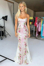 Load image into Gallery viewer, Sparkly Mermaid Strapless Floral Pink Sequin Prom Dress with Embroidery