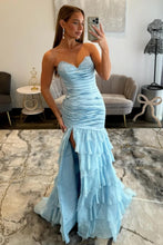 Load image into Gallery viewer, Charming Mermaid Sweetheart Light Blue Prom Gown with Ruffles