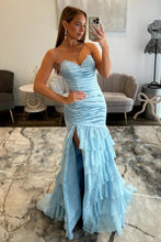 Load image into Gallery viewer, Charming Mermaid Sweetheart Light Blue Prom Gown with Ruffles