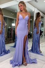 Load image into Gallery viewer, Stunning Mermaid Spaghetti Straps Purple Long Prom Dress with Split Front