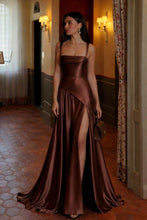 Load image into Gallery viewer, Elegant Mermaid Spaghetti Straps Dark Brown Long Prom Dress with Ruffles