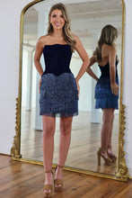 Load image into Gallery viewer, Gorgeous Bodycon Strapless Navy Short Homecoming Dress with Tassels