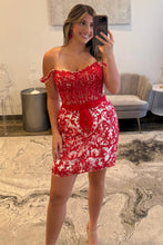 Load image into Gallery viewer, Elegant Off-Shoulder Lace Bodycon Homecoming Dress with Bow Waist
