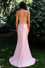 Load image into Gallery viewer, Stunning Mermaid Spaghetti Straps Pink Satin Prom Dress with Floral Embellishments