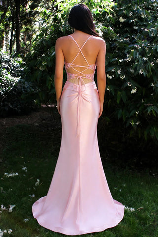 Stunning Mermaid Spaghetti Straps Pink Satin Prom Dress with Floral Embellishments