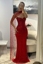 Load image into Gallery viewer, Elegant Red Sweetheart Beaded Fitted Mermaid Prom Dress with Scarf