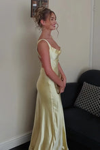 Load image into Gallery viewer, Elegant Sheath Square Neck Yellow Long Prom Dress with Criss Cross Back