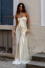 Load image into Gallery viewer, Trendy Sheath Strapless Ivory Satin Long Prom Dress with High Slit &amp; Ruffle Layers
