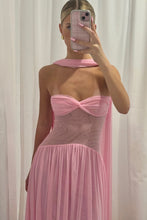 Load image into Gallery viewer, Elegant A Line Sweetheart Pink Long Party Dress with Ruffles Scarf