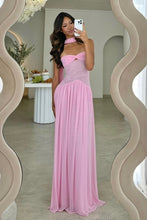 Load image into Gallery viewer, Elegant A Line Sweetheart Pink Long Party Dress with Ruffles Scarf