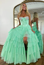 Load image into Gallery viewer, Princess A Line Sweetheart Pink Corset Prom Dress with Beading Ruffles