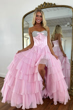 Load image into Gallery viewer, Princess A Line Sweetheart Pink Corset Prom Dress with Beading Ruffles