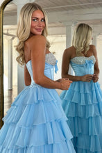 Load image into Gallery viewer, Princess A Line Sweetheart Pink Corset Prom Dress with Beading Ruffles