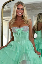 Load image into Gallery viewer, Princess A Line Sweetheart Pink Corset Prom Dress with Beading Ruffles