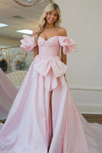 Load image into Gallery viewer, Elegant Orange A-Line Off The Shoulder Long Satin Prom Dress with Bowknot